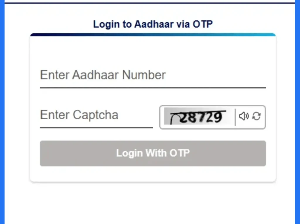 Aadhaar Card Download 2026 7 Aadhaar OTP login form with number and captcha fields