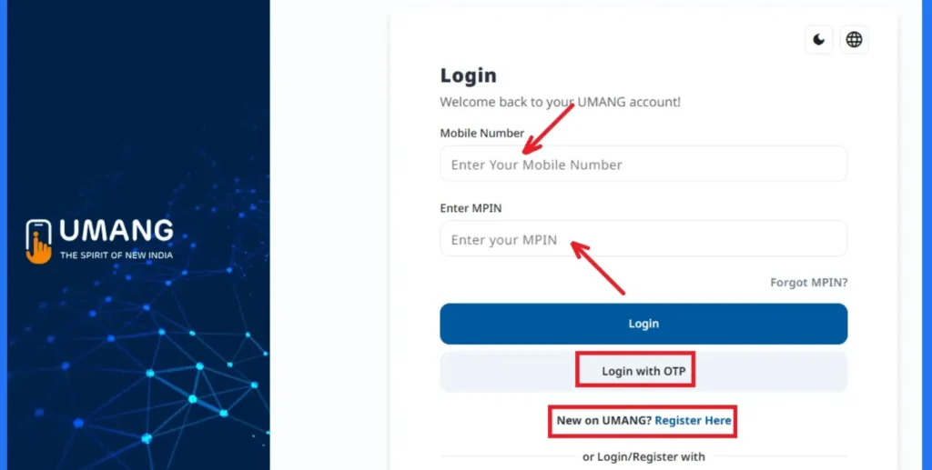 Aadhaar Card Download 2026 5 UMANG login page mobile MPIN OTP